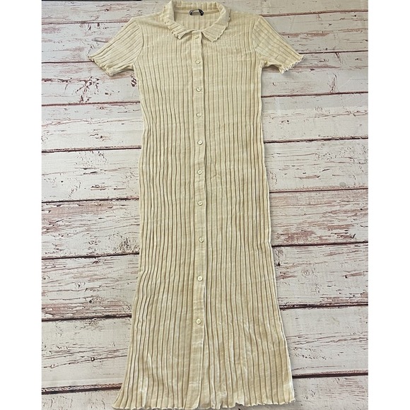 Zara Dresses & Skirts - Zara Womens Short Sleeve‎ Ribbed Bodycon Maxi Dress Minimalist Tan Size Large
